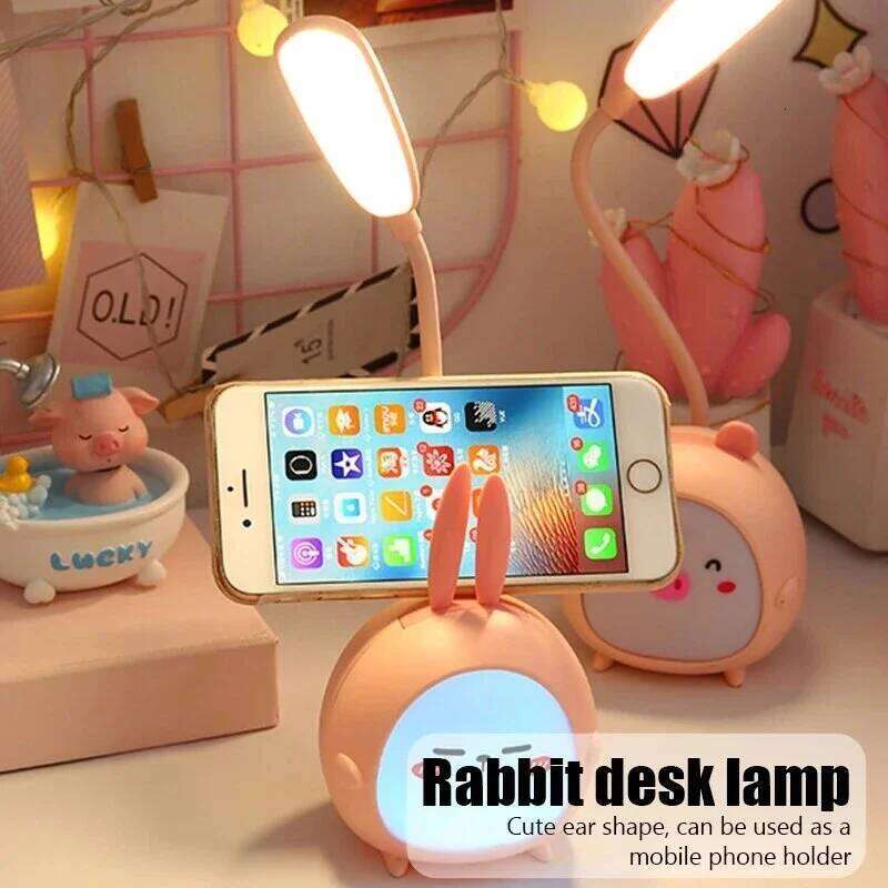 Desk Rabbit Cute Cartoon Lamp USB Rechargeable LED Reading Eye Protection Colorful Night Light New Z260227