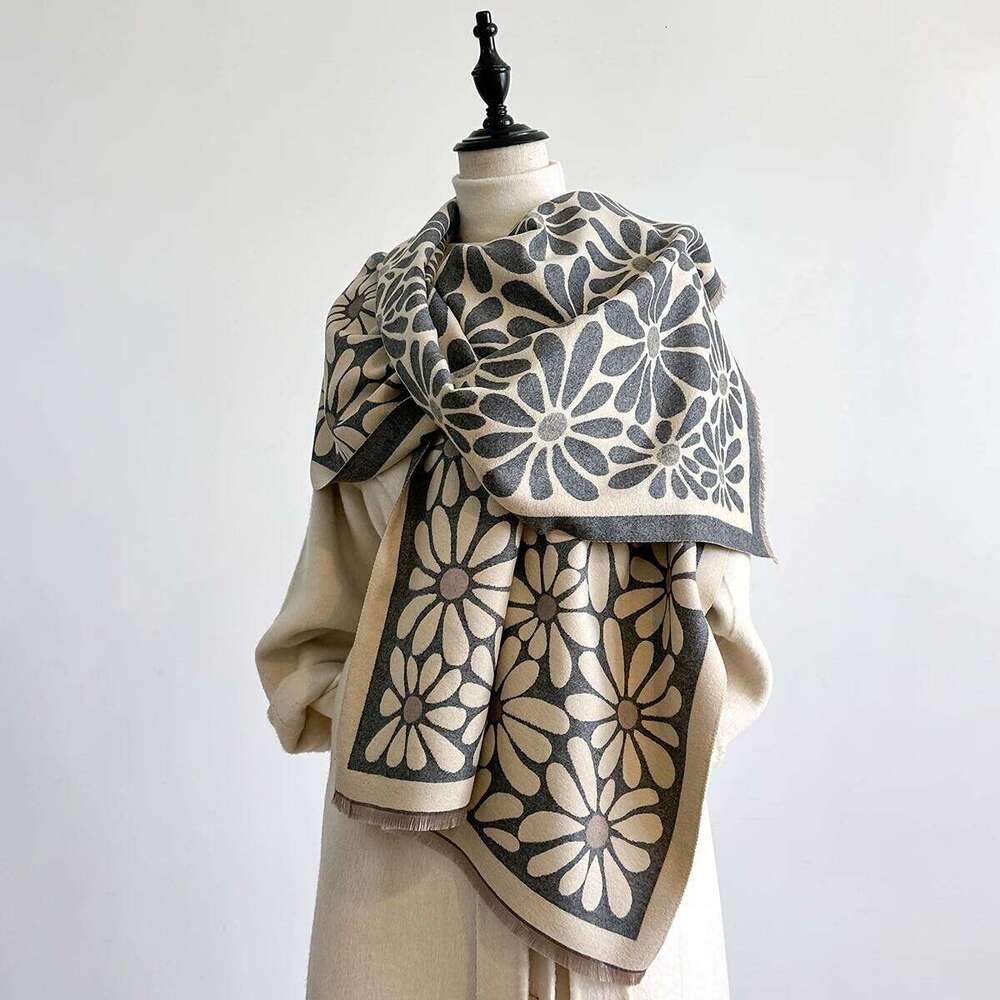 Women's Luxury Faux Cashmere Scarf Thick Warm Winter Floral Print Soft Pashmina Shawl for Travel And Daily Use Z260226