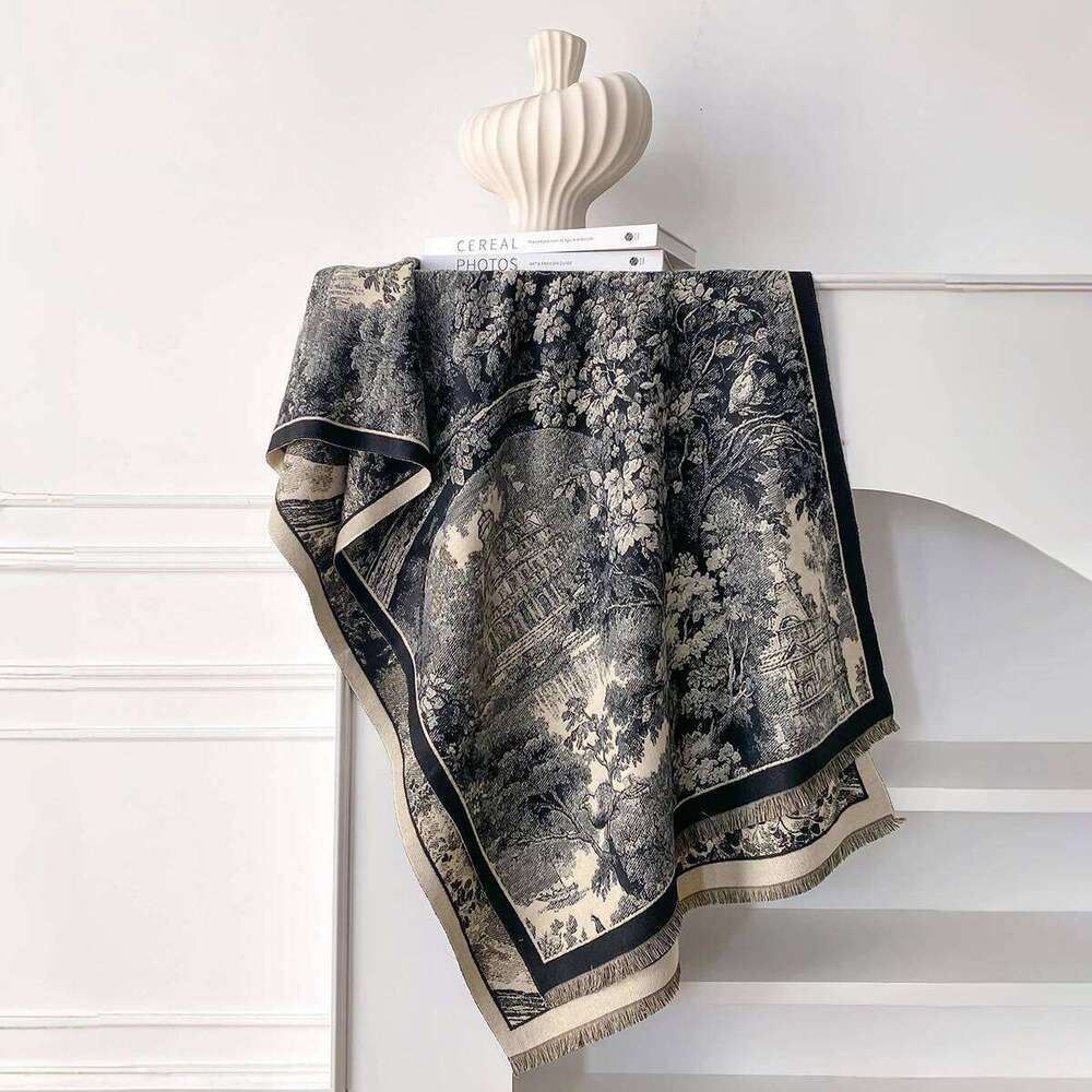 New Retro style Cashmere Women's Castle Print Double sided Winter warm Pashmina Shawl, Blanket like Poncho Scarf Z260226