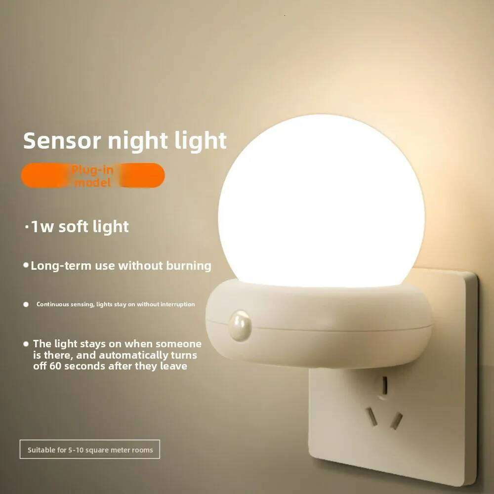 Plug-in Motion Sensor - Smart Home Hallway Light for Seniors' Use Auto-Rechargeable Intelligent Night Lamp Z260227