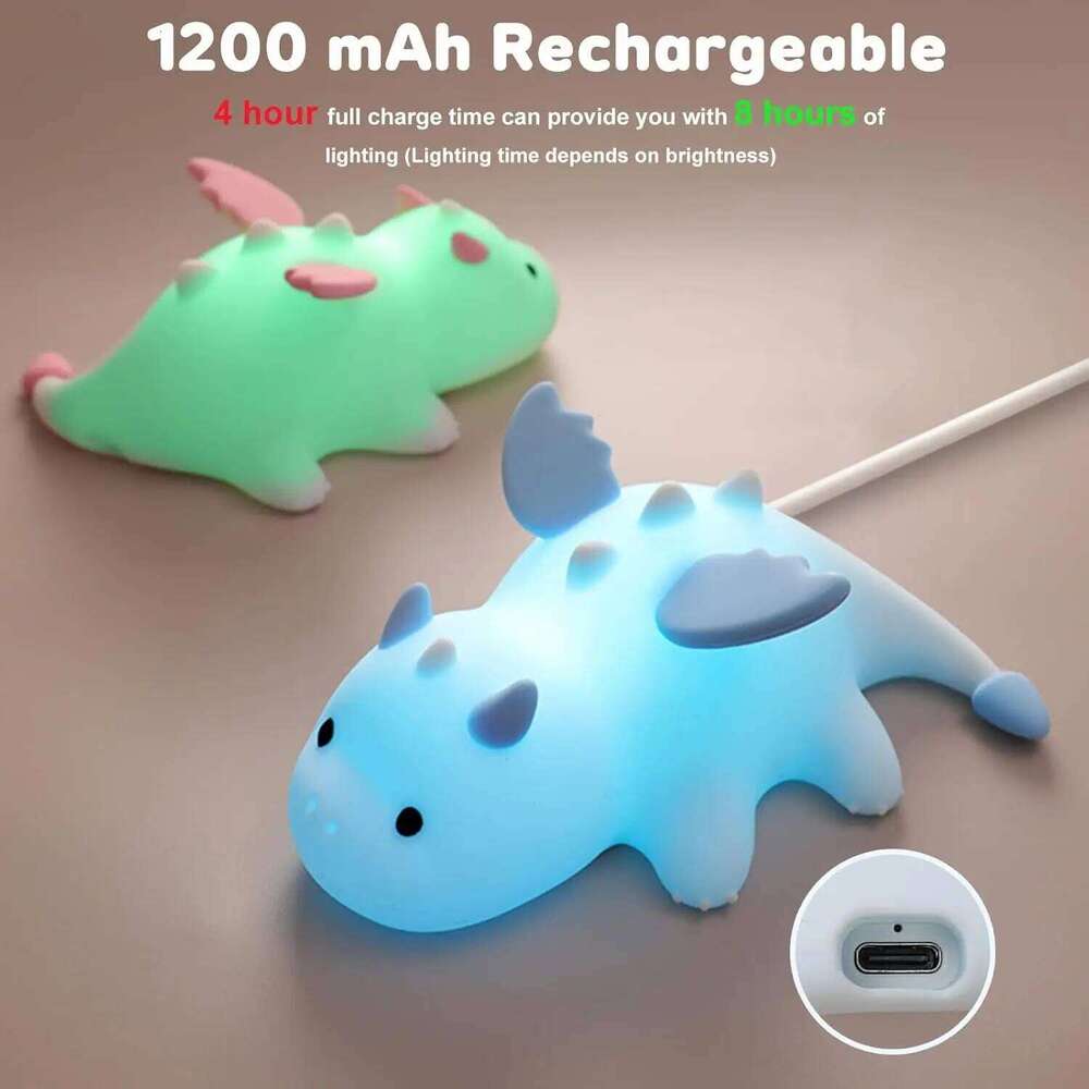 Cute Dragon Night Light Rechargeable Silicone Nursery Sleeping Lamp Touch Control Diming Nightlights for Baby Room Decor Z260227