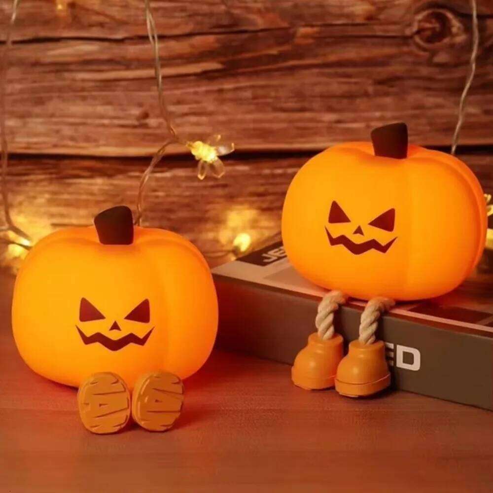 Silicone Halloween Night USB Charging Adjustable Brightness LED Pumpkin Timing Soft Desktop Light Kids Z260227