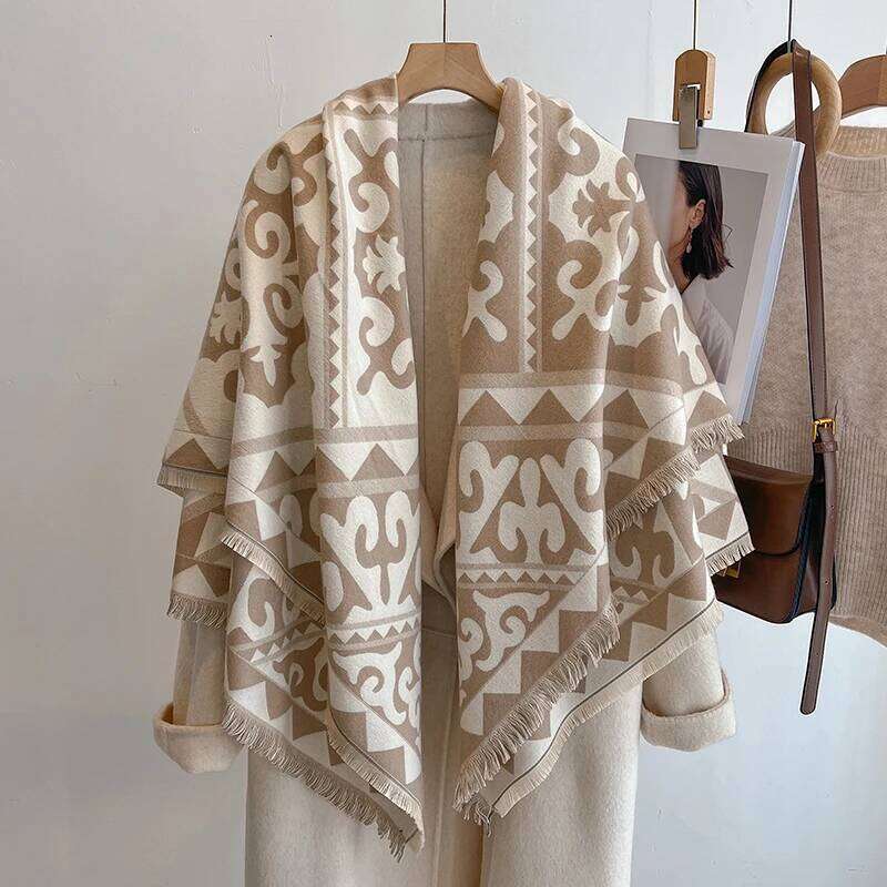 Women's Winter Fashion Faux Cashmere Scarf Vintage Floral Print With Tassels Thick Warm Shawl Trendy Wrap For Cold Weather Z260226