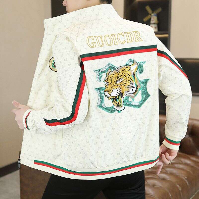 2026 High-End Embroidered Jacket Men's Spring New Stand Collar Coat Tiger Head Trendy Youth Casual Stylish