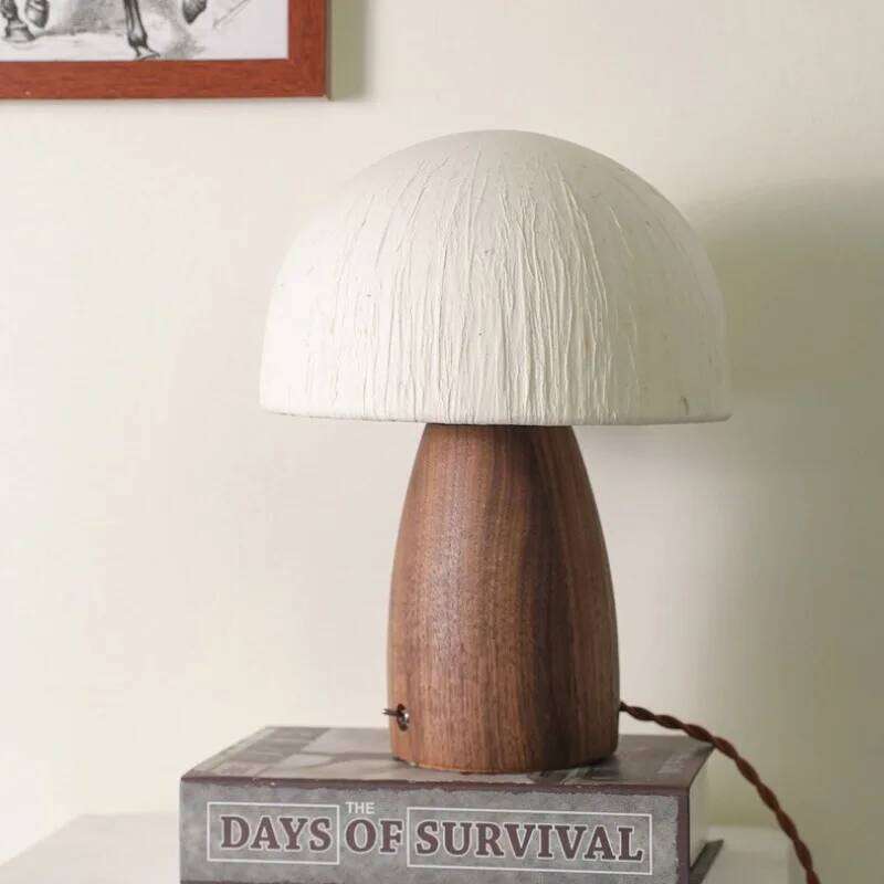 Japanese Retro Wooden Mushroom LED E27 Table Lamps Rice Paper Lampshade Creative Living Room Bedroom Study Restaurant Desk Light Z260227