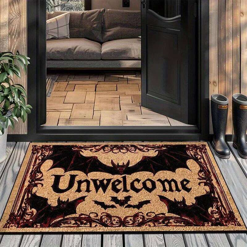 VIKAMA Halloween Mat Bat for Front Door Spooky Indoor Outdoor Doormat with Unwelcome Pattern Porch Entryway Home Decor H260226