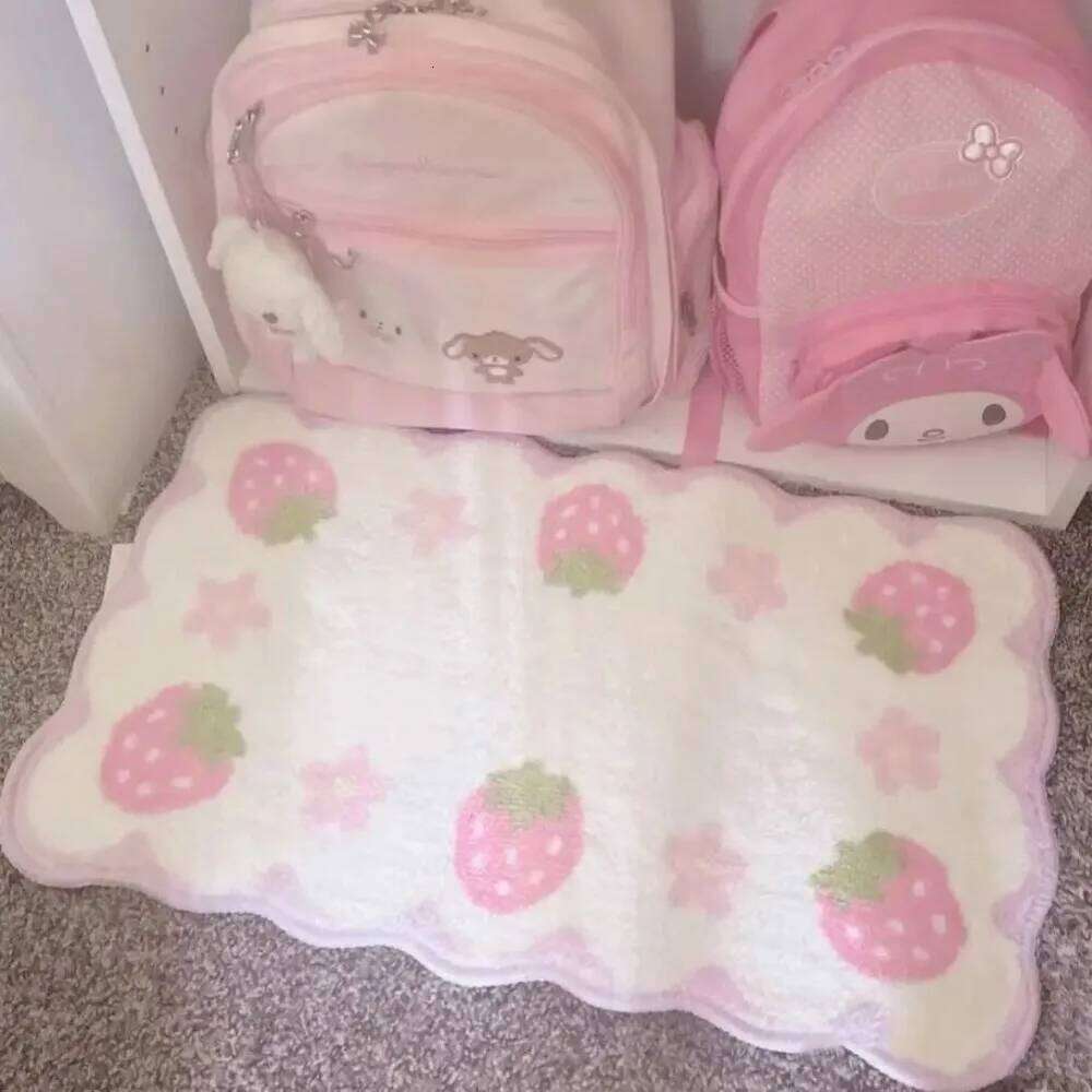 VIKAMA Strawberry Fluffy Rug Bedroom & Living Room Sweet Shaggy Non-Slip Carpet Cute Home Decor for Girls' Wardrobes H260226