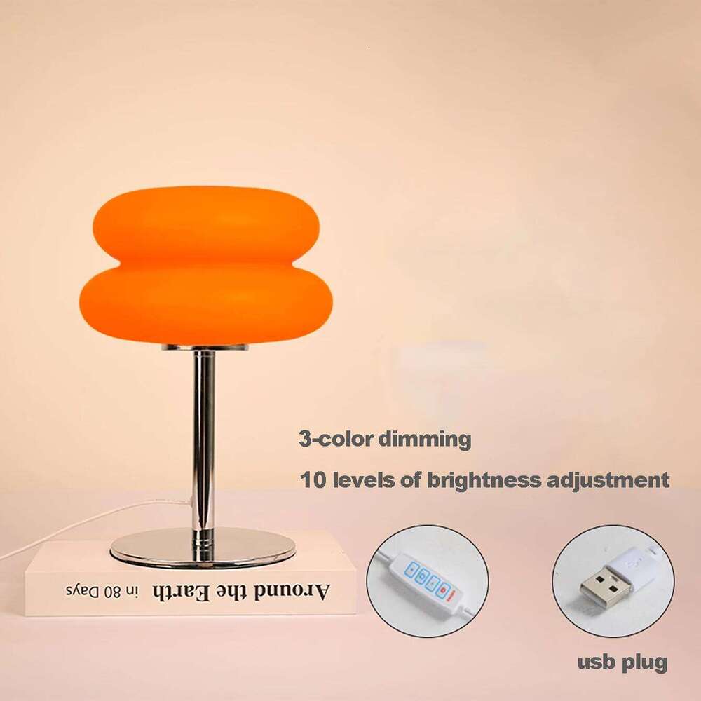 Cream table plastic lampshade bedroom bedside decorative lamp USB plug tri color dimming living room study atmosphere light Z260227