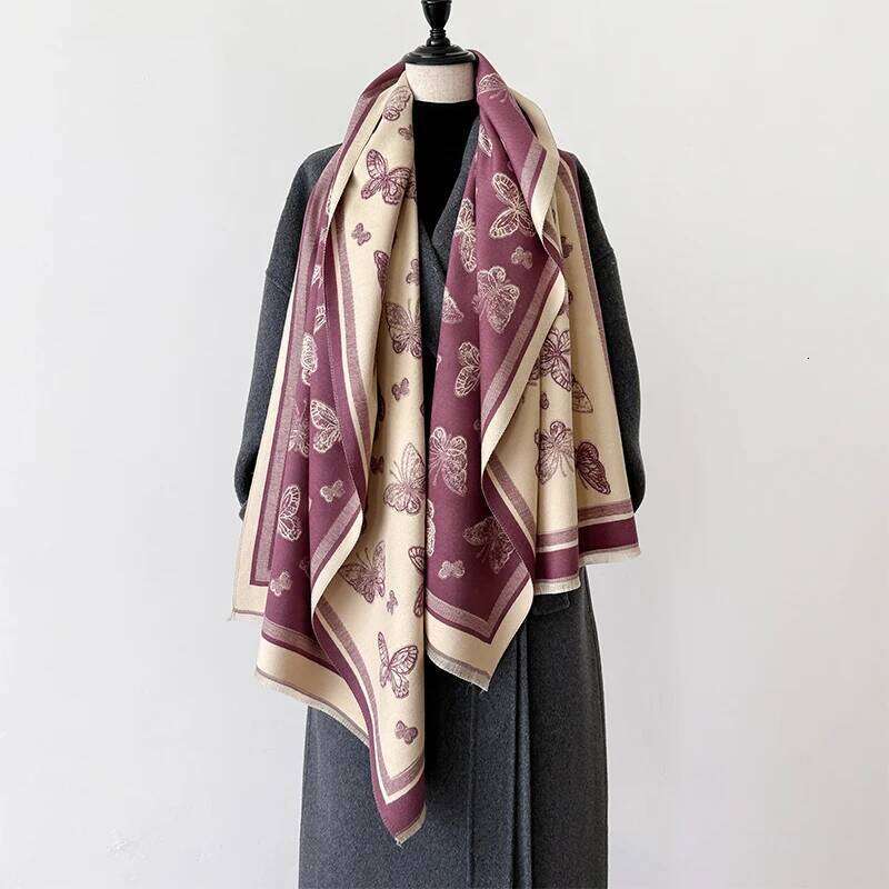 New Butterfly Design Winter Warm Cashmere Jacquard Scarves High Quality Women Thicken Wrap Shawl Ladies Wool Pashmina Scarf Z260226