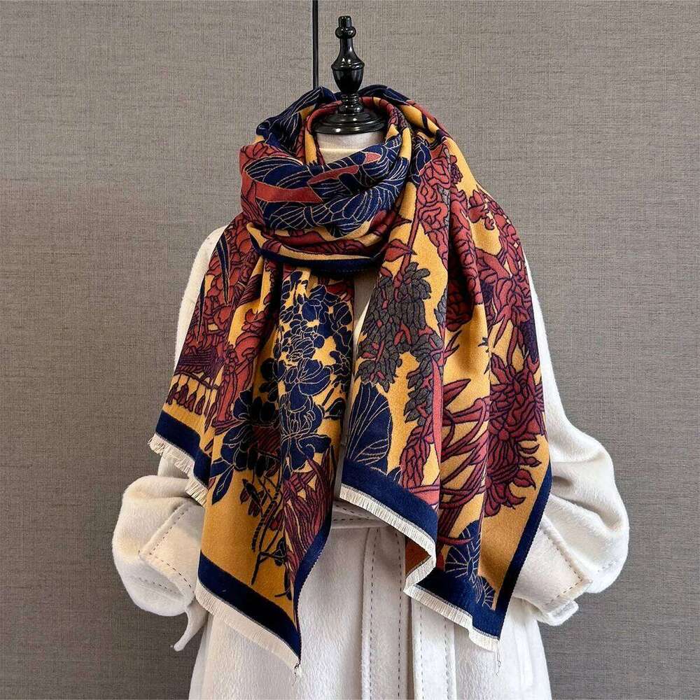 2025 Design Flower Jacquard Print Cashmere Women Winter Pashmina Shawl Wraps Thick Warm Bufanda Stoles Blanket Scarf Z260226