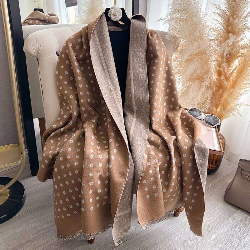 Women's Warm Faux Cashmere Shawl Autumn Winter Floral Jacquard Scarf Wrap Functional Neck Protection Blanket Style Z260226
