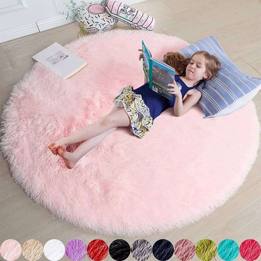 100/120/140/160 Round Rug Fluffy Soft Area Rugs for Kids Girls Room Princess Castle Plush Shag Carpet Cute Circle Bedroom Decor H260227