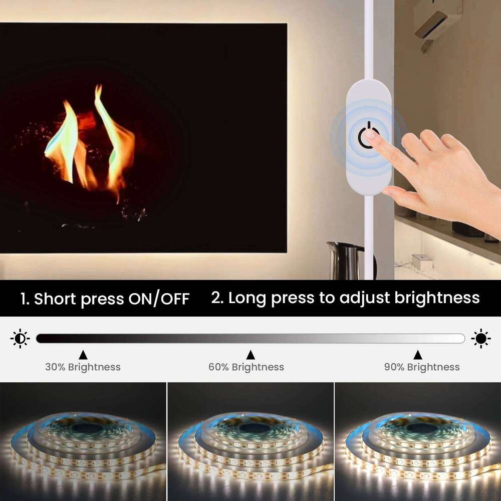 DC5V USB 2835 Dimmable Touch Switch Backlight TV Kitchen Strip Flexible LED Tape Ribbon Under Cabinet Light Night Lamp Z260226