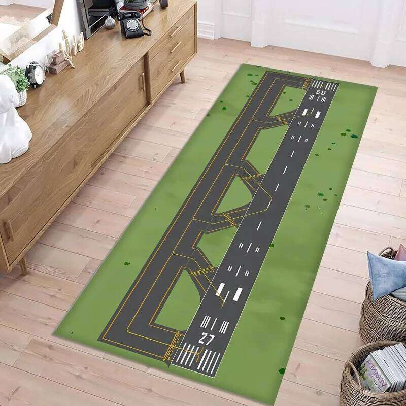 Runway Runner Terminal Rail Green Grass Road Carpet Children's Climbing Mat Home Decoration Rug H260226