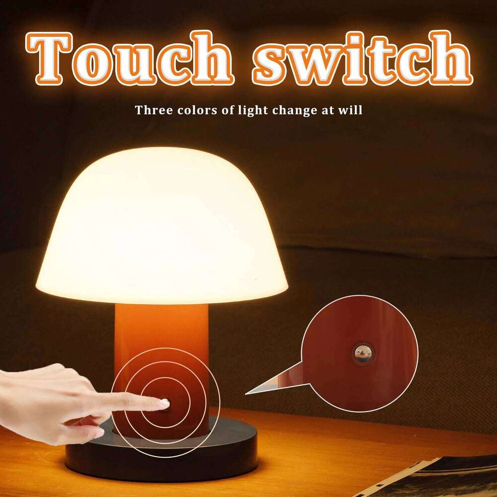 Mushroom table lamp bedroom bedside ambient LED touch switch USB charging restaurant coffee room decorative light Z260227