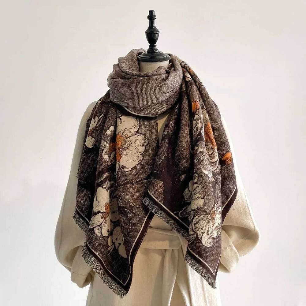 Women Luxury Plum Blossom Print Pashmina Travel Poncho Warm Cashmere Scraves Thick Blanket Winter Bufanda Shawl Female Scarf Z260226