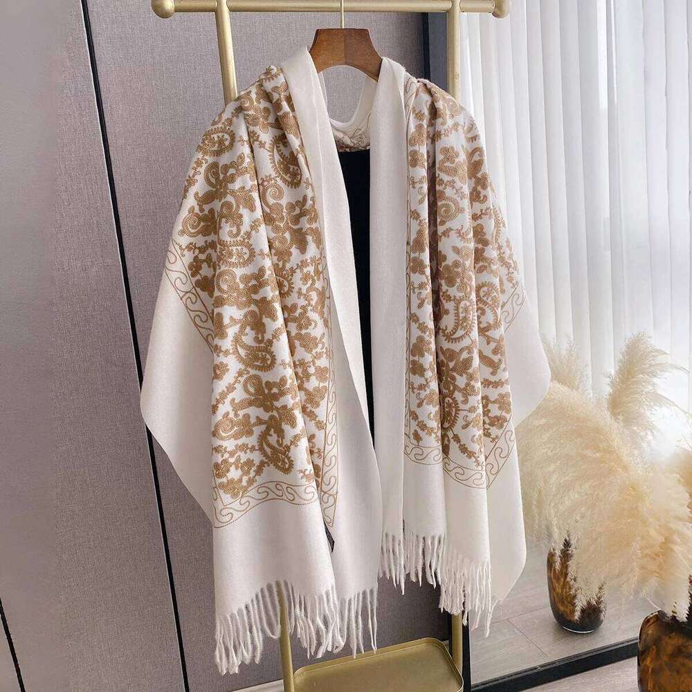 Luxury Design Winter Embroidery Cashmere Scarves High Quality Women Thicken Tassels Wrap Shawl Ladies Warm Wool Pashmina Scarf Z260226