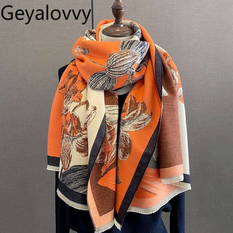 Korean Style Color Block Printed Fashion Imitation Cashmere Scarf for Women Autumn Winter Versatile Elegant Neck Warmer Shawl Z260226