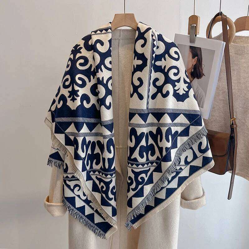 Women's Winter Fashion Faux Cashmere Scarf Vintage Floral Print With Tassels Thick Warm Shawl Trendy Wrap For Cold Weather Z260226