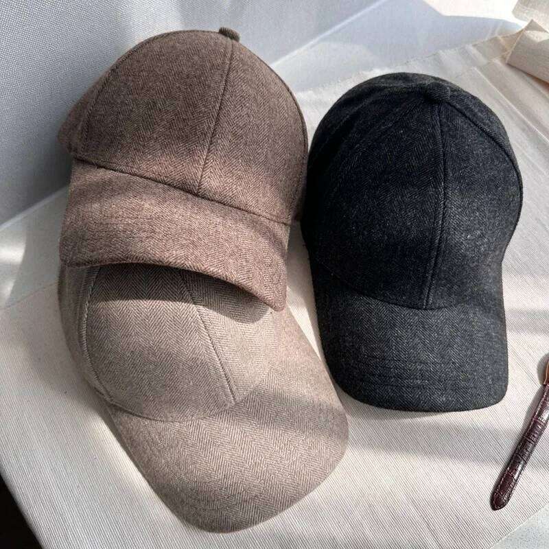 Herringbone Wool Cap, Structured Hard Top Baseball Hat for Men Women, Classic British Ivy Newsboy Winter Peaked Cap Z260226