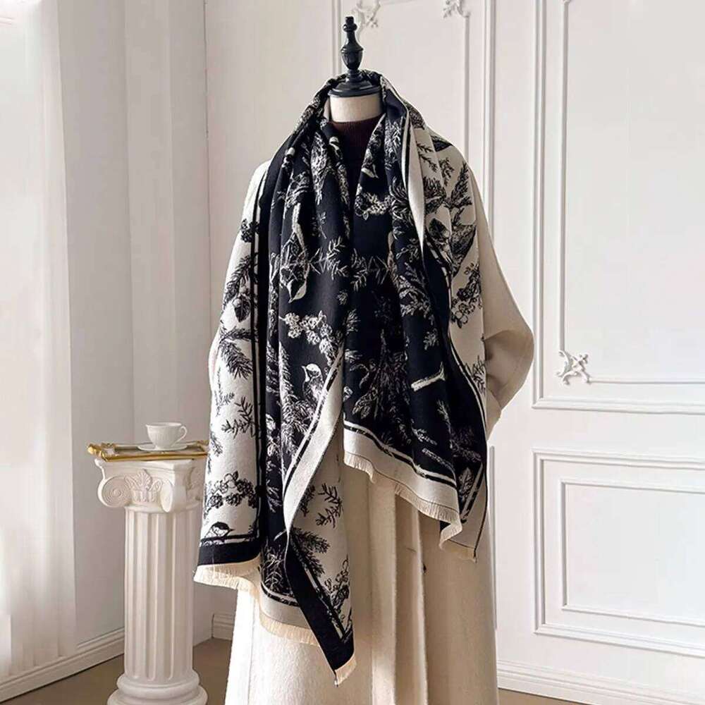 New Two-Sided Magpie Print Scarf for Women Warmer Winter Cashmere Pashmina Scarves Shawls Female Thick Blanket Wraps Foulard Z260226