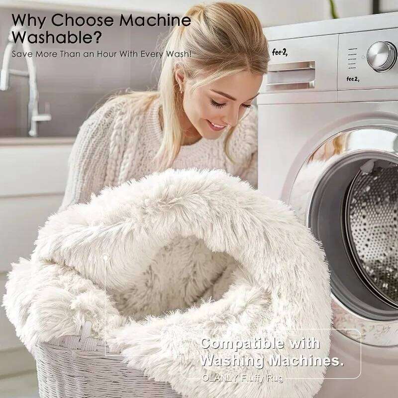Round Cream White Soft Fluffy Circle Carpet Plush Shaggy Area Rug for Bedroom Living Kids Room Nursery Home Decoration H260227 - view 5