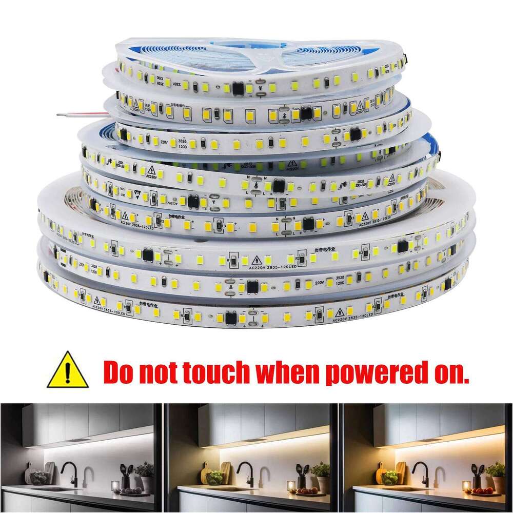 AC 220V SMD 2835 120Leds/M Strip IP44 3000K 4000K 6000K Home Decor Flexible Ribbon Rope Tape LED Light 5M 10M 50/Roll Z260226