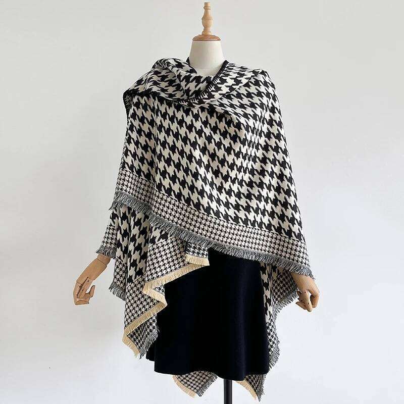 Luxury Brand Houndstooth Women Scarf New Winter Warm Double-sided Slit Large Shawl Pashmina Foulard Square Thick Blanket Poncho Z260226