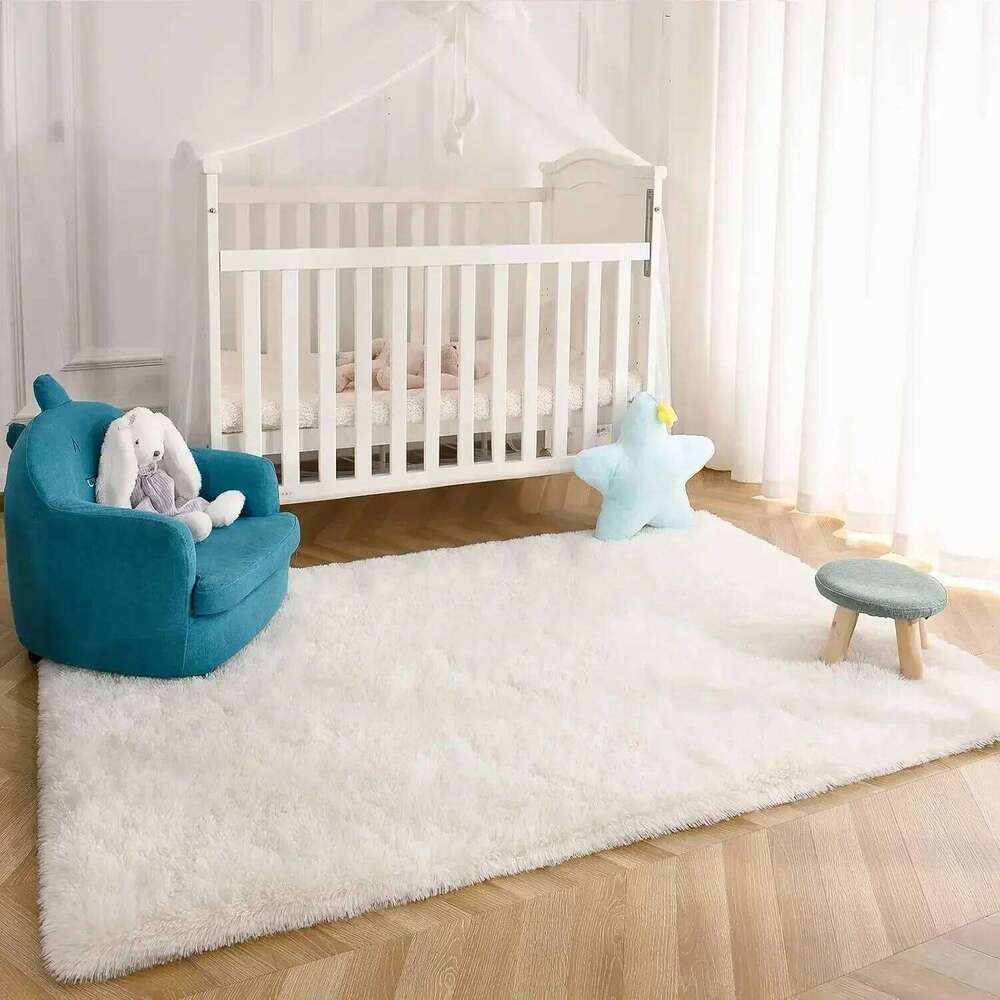 Fluffy Cream White Woolen Rug for Luxurious Decor - Bedroom Living Room Soft and Cozy Silk Wool Rugs H260226