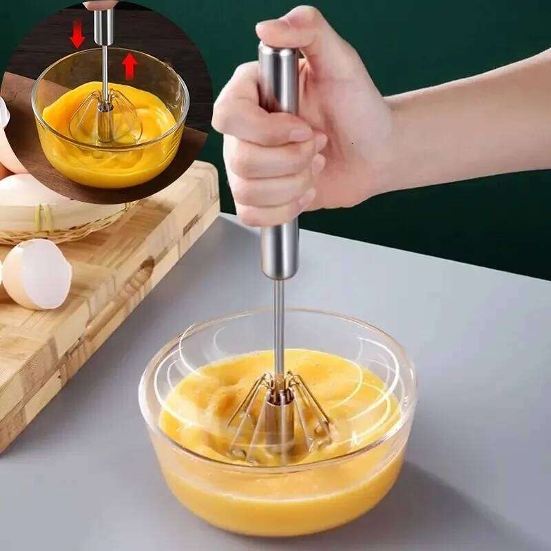 1pc Stainless Steel Egg Beater Semi-Automatic Hand Push Whisk Durable Kitchen Tool for Baking Cream Mixing Effortless Design