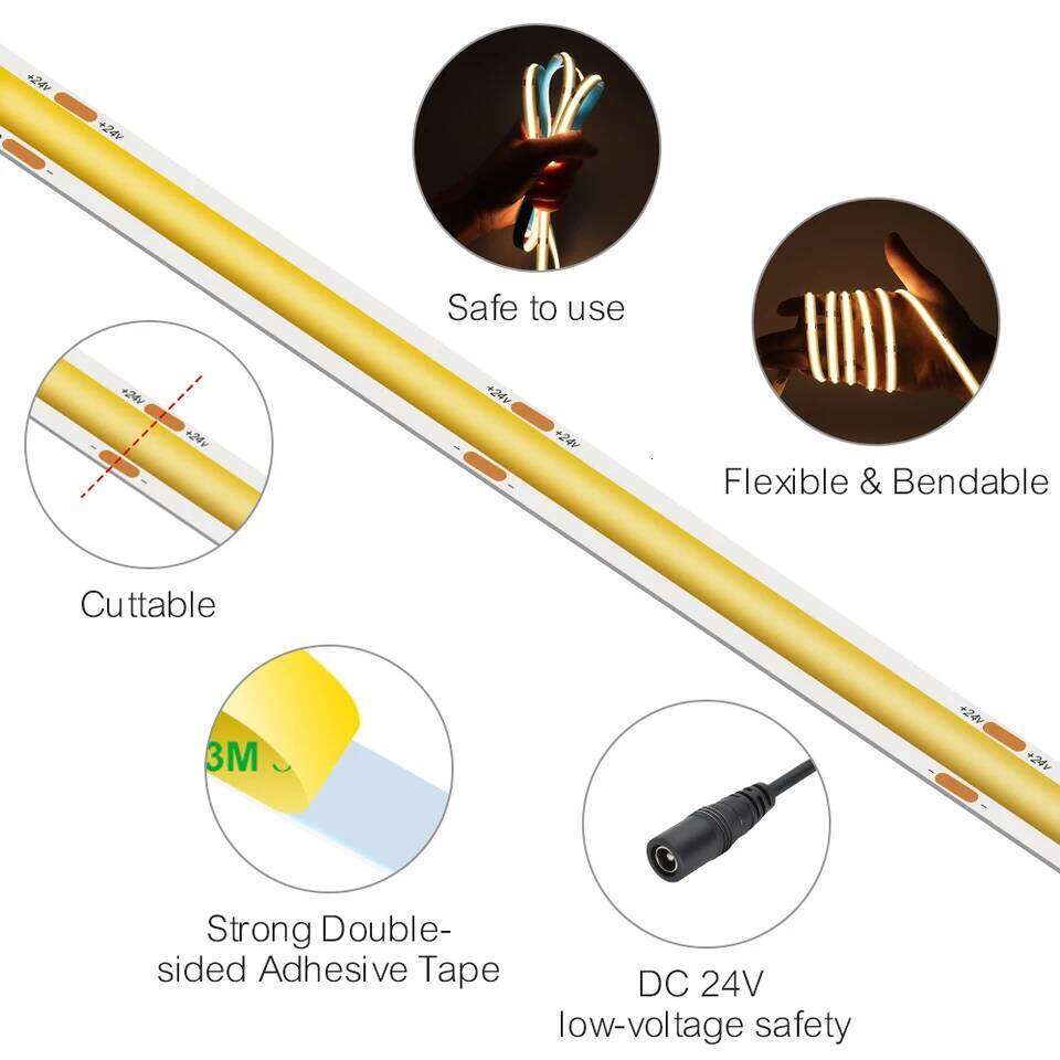 5M 10M 12V 24V COB Strip Flexible Ribbon Light Dimmable Room Decor LED Tape 2700K 3000K 4000K 6000K 8mm Z260226