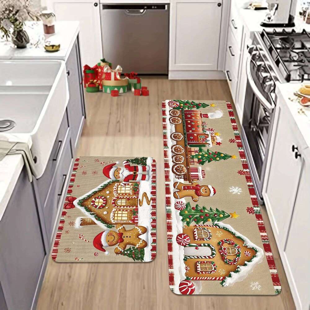 VIKAMA 1/2pcs Christmas Anti-Slip And Easy-To-Clean Kitchen Carpet, Bathroom Entrance Mat For Home Decoration H260226