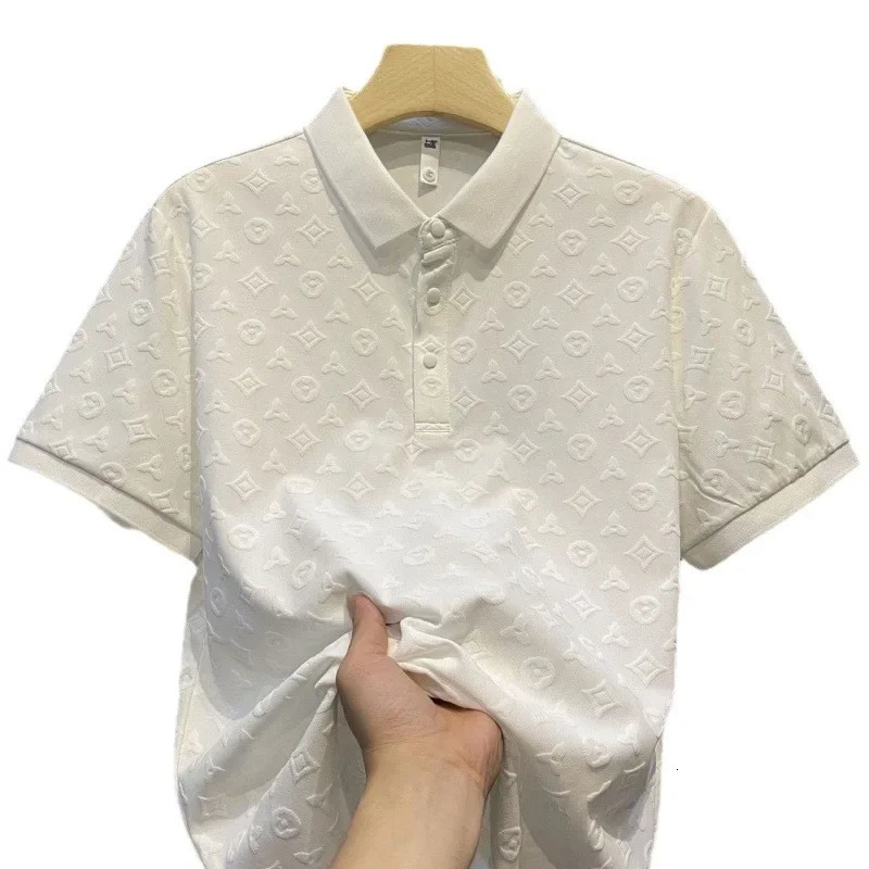 Summer Mens Lop-up Hollow Short-sleeved Polo Tee Shirt Ice Silk Breathable Business Fashion T-Shirt Male Clothes 260227 - view 5