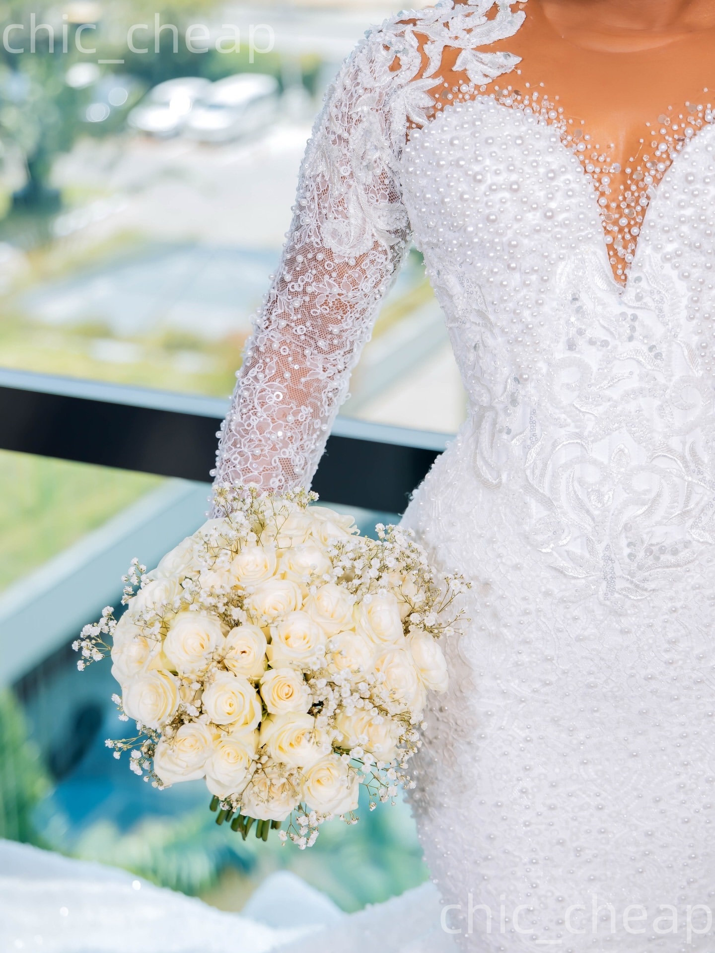 African Aso Ebi 2026 Ivory Mermaid Wedding Dress Pearls Lace Sheer Neck Full Sleeves Sequined Vintage Charming Bridal Gowns Dresses ZJ0277