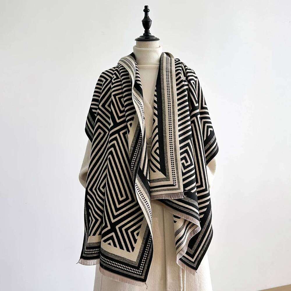 2025 New Women's Thick Faux Cashmere Scarf Winter Warm Luxury Stripe Shawl Wrap Pashmina Blanket Travel Poncho Female Bufanda Z260226