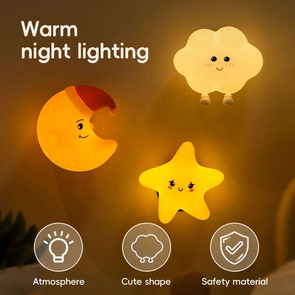 Silicone Star Moon Night Light Rechargable Sleeping Wall Nightlights 3 Level Brightness Beside Lamp For Baby Bedroom Decor Z260227