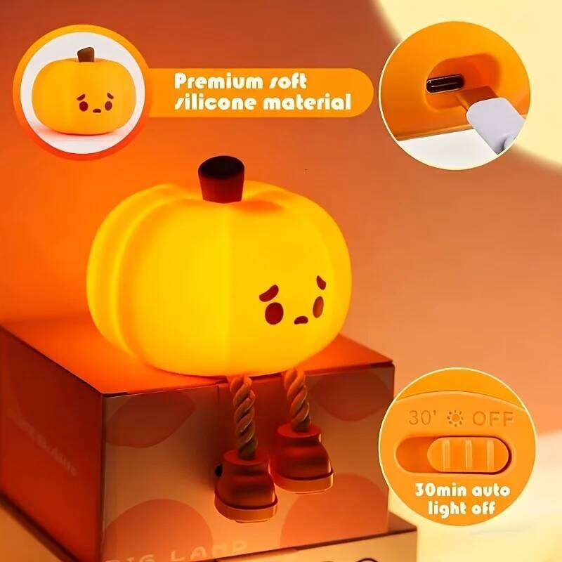 Halloween Pumpkin Night Light - Cute Silicone Touch Lamp with Dimmable Glow, Timer Bedside Safe Decor for Kids & Nursery Z260227