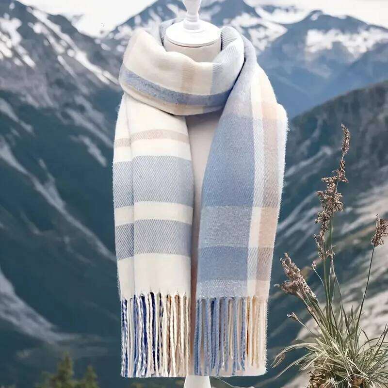 1PC Women's Autumn Winter New Style, Fresh Elegant, Imitation Check Pattern Fringe Scarf, Stylish and Versatile, Provide Z260226