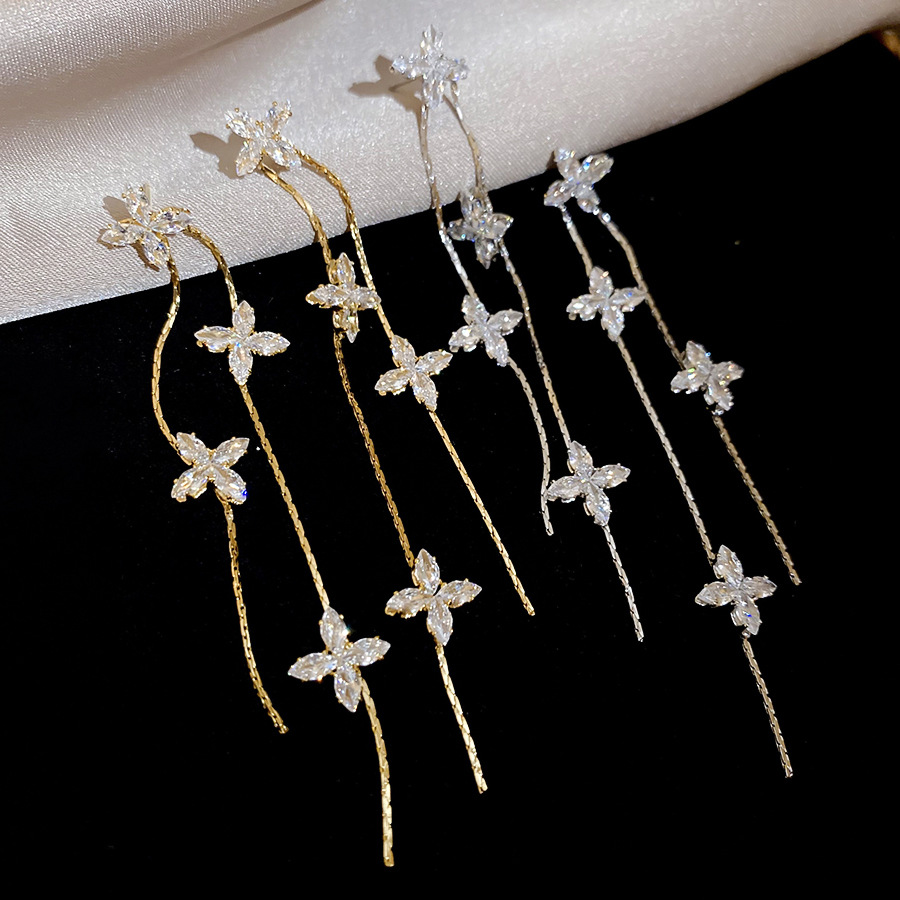18K real gold plated silver needle zircon flower exquisite elegant niche earrings, light luxury and high-end feel, women's earrings - view 3