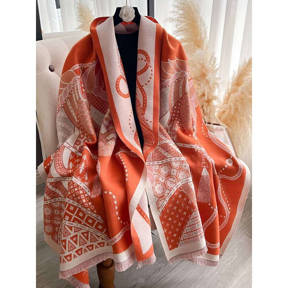 Elegant Horse Print Pashmina Shawl Wrap for Women Luxury Cashmere Scarf Thick Warm Autumn Winter Blanket Stole Long Design Z260226