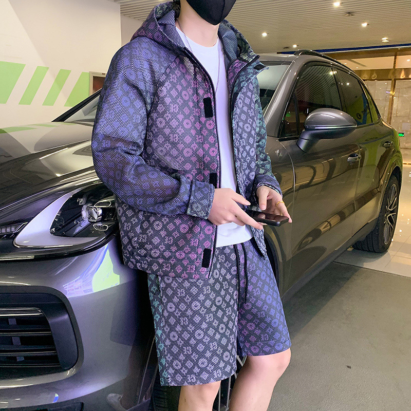 2026 New Designer Luxury Brand Set Men's Gradient Color Clothing Summer Breathable Loose Sunscreen Jacket Shorts Paired With Cool And Handsome Men's Set