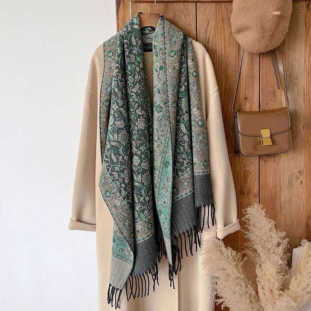 Women Winter Fashionable Tassel Shawl Thickened Imitation Cashmere Scarves Ethnic Style Warm Blanket Cape Headscarf Scarf Z260226