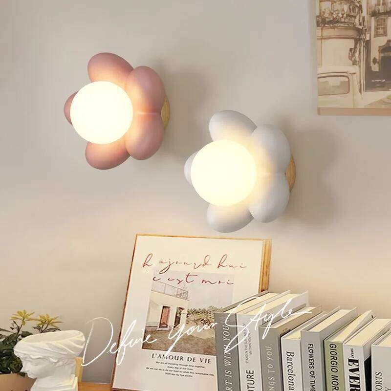 Wall bedroom bedside lamp, cream children's room lighting fixture, simple flower aisle background wall lamp Z260227