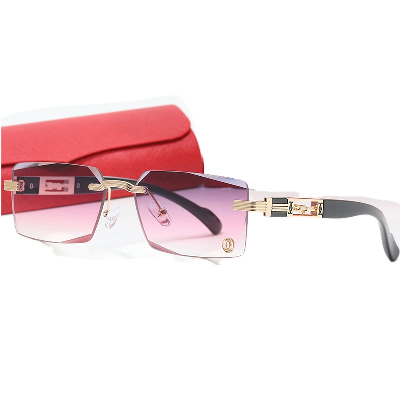 Square Rimless Sunglasses Luxury Brand Designer with Leopard Men Retro Top Frame Women UV400 Outdoor Y2K Future Diamond trimming Glasses, CB Fashion A