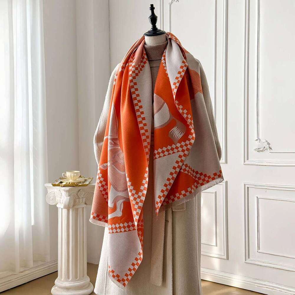 Luxury Women's Thick Faux Cashmere Scarf - Winter Warm Vintage Plaid Warhorse Print Soft Shawl for Travel & Daily Wear Z260226