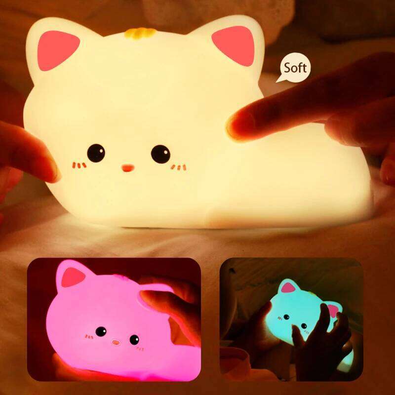 Cute cat silicone nightlight flaps color-changing decorative room lights to accompany children's toys and gifts at night Z260227