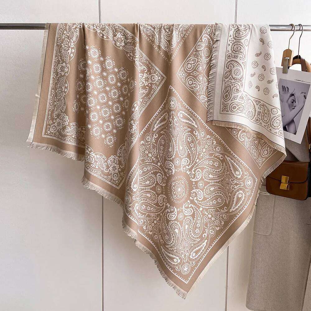 130*130CM Retro Cashew Flower Women's Winter Imitation Cashmere Double-sided Scarfs Fashionable Warm Shawl Cloak Scarf Z260226