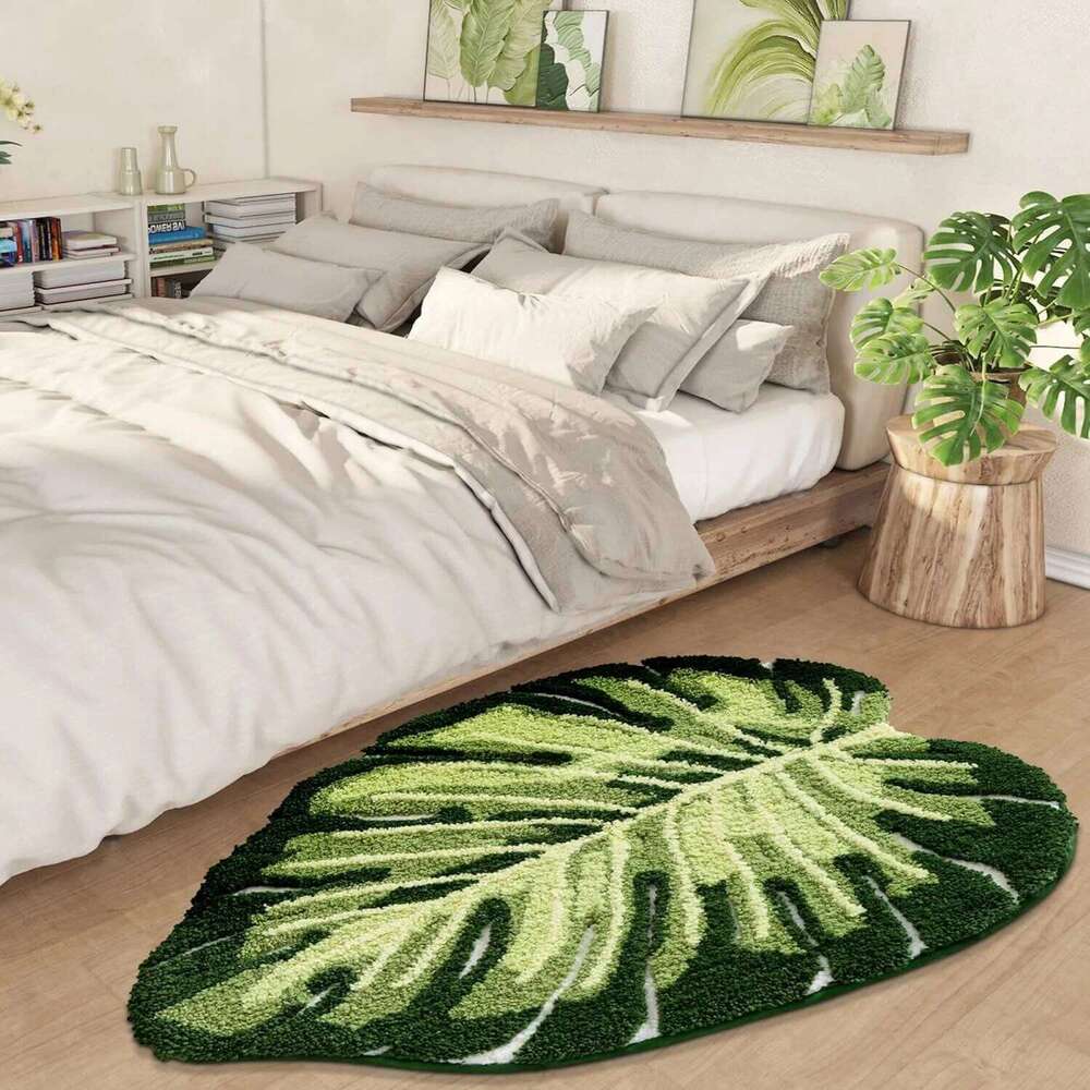 VIKAMA Cute Green Leaf Plants Water Absorbing Machine Washable Shower Carpet Bathroom Bedroom Home Decoration H260226