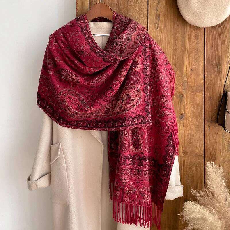 Winter Warm Cashmere Women Paisley Jacquard Scarf Travel Bohemia Style Thicken Tassel Shawl Hijab Wrap Pashmina Floral Z260226