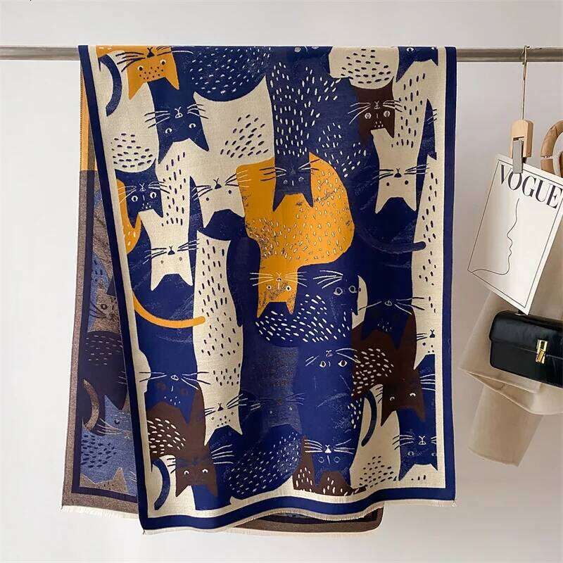 Cute Cat Winter Cashmere Scarf for Women Design Shawls and Wraps Bufandas Female Neckerchief Muffler Large Poncho Echarpe 2024 Z260226